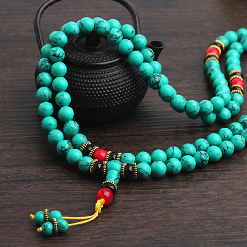 6mm Tibetan Turquoise Healing Mala Bracelet for Balance