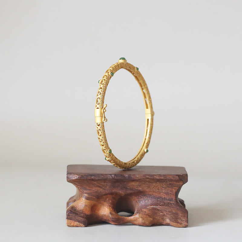 Cyan Jade Copper Auspicious Clouds Bracelet for Calm & Luck