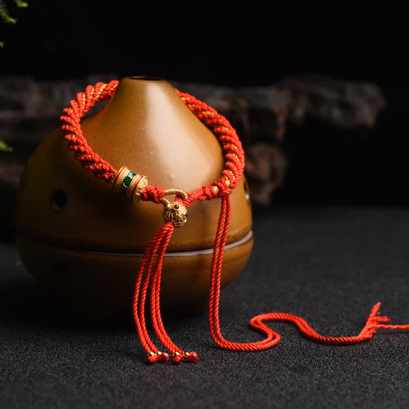 Handmade Tibetan Red String Luck Prayer Wheel Bracelet