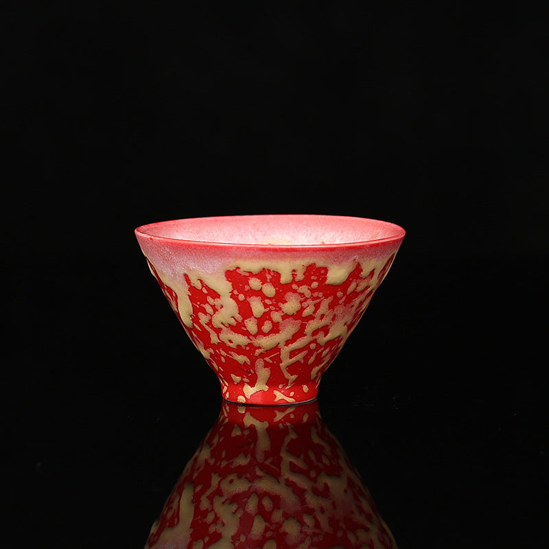 Retro Blue Red Gradient Lotus Ceramic Teacup Bowl