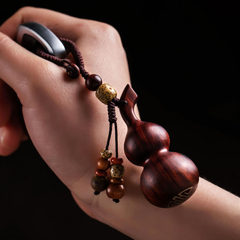 Ebony & Red Sandalwood Gourd Key Chain for Luck & Protection