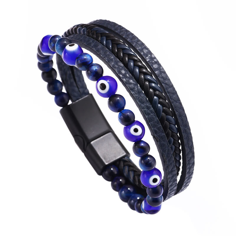 Multilayered Tiger Eye & Evil Eye Protection Bracelet