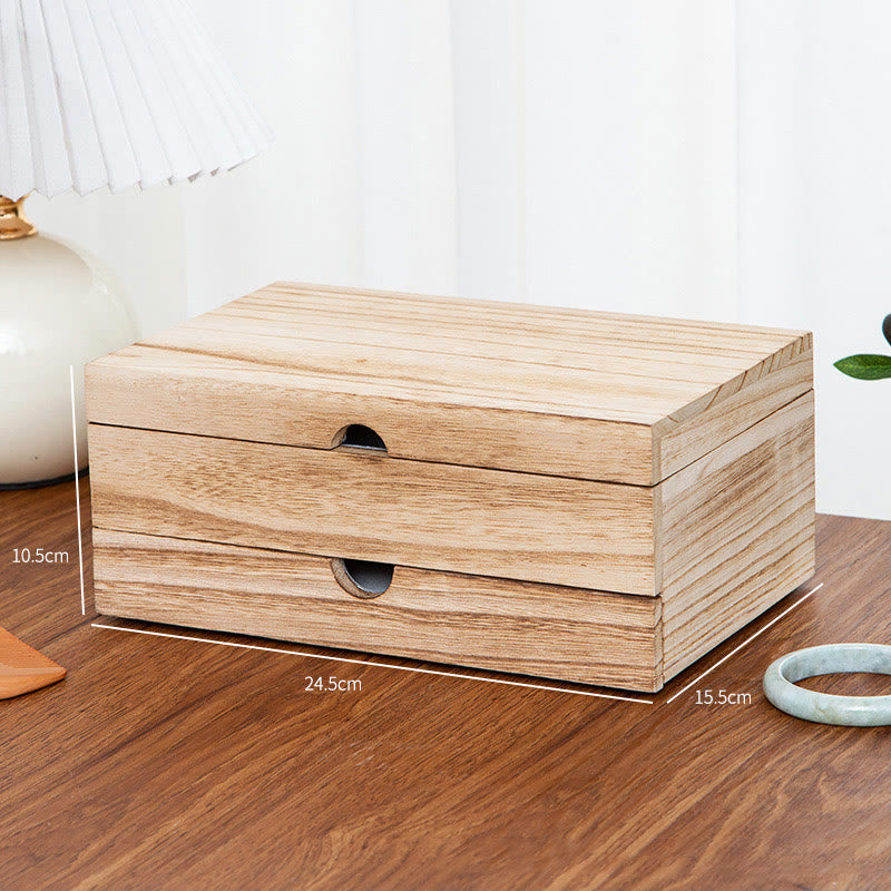 Two-Layer Beige Wooden Jewelry Box with Mirror | Spiritual Home Accents