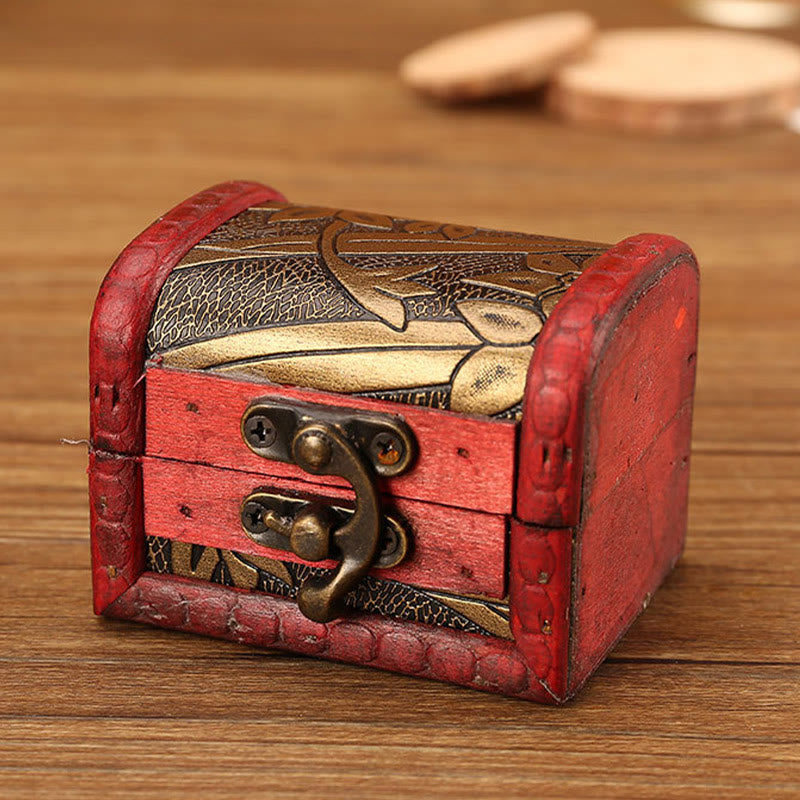 Retro Small Wood Jewelry Box with Golden Grape Design | Zen Decor