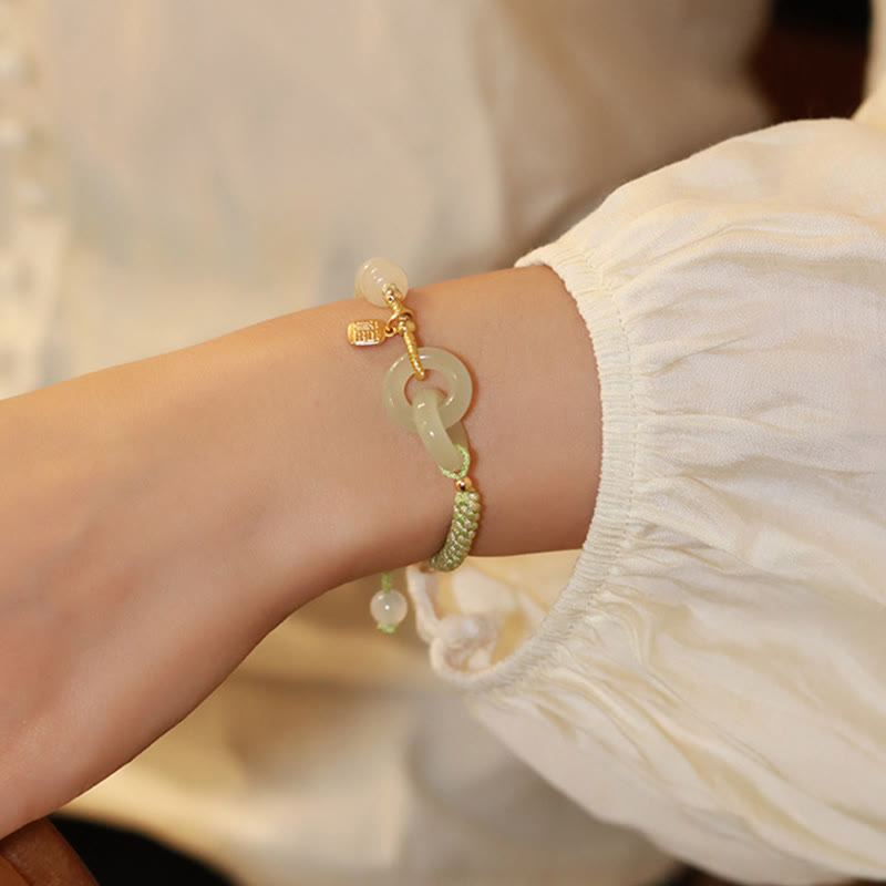 Natural Hetian Jade Double Peace Buckle Bracelet for Abundance