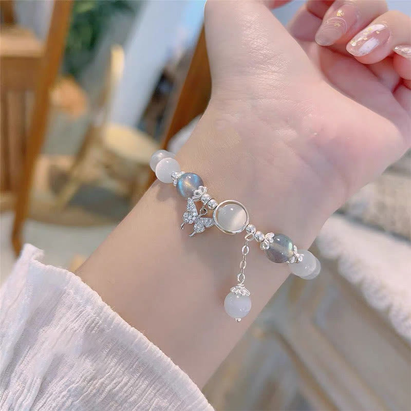 Support Bracelet with Cat's Eye Moonstone & Butterfly Charm