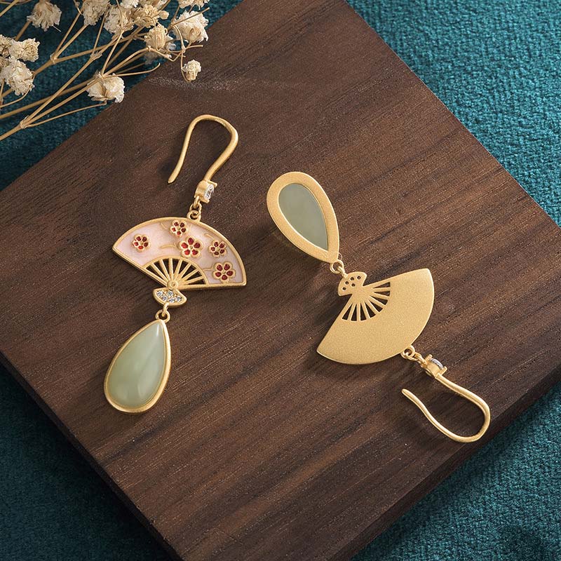 Green Aventurine Luck Drop Earrings | Fan Pattern Design
