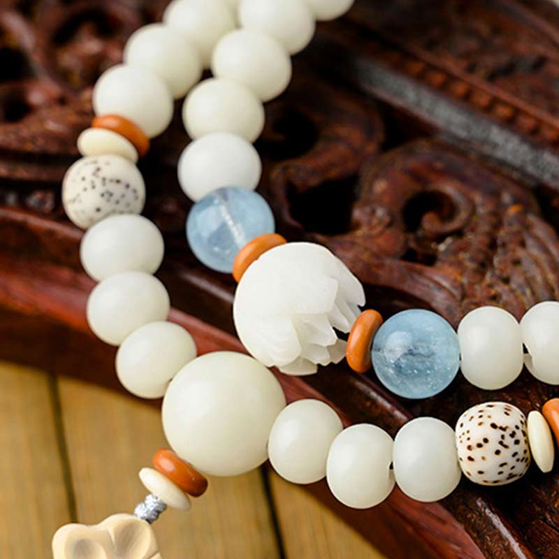 Unisex Lotus Bracelet with White Jade, Bodhi Seed & Blessings