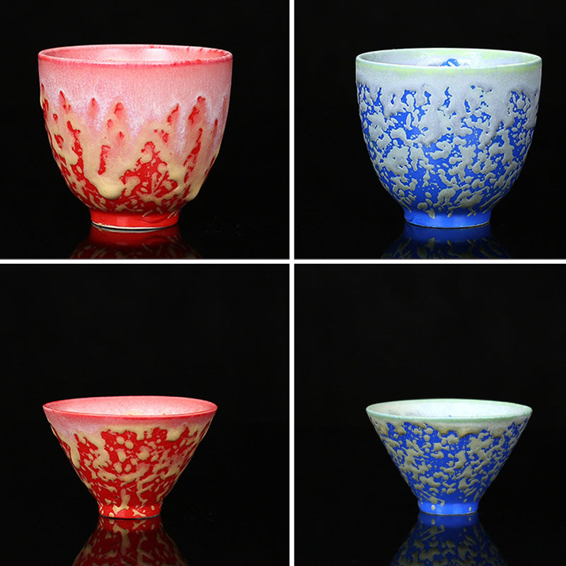 Retro Blue Red Gradient Lotus Ceramic Teacup Bowl