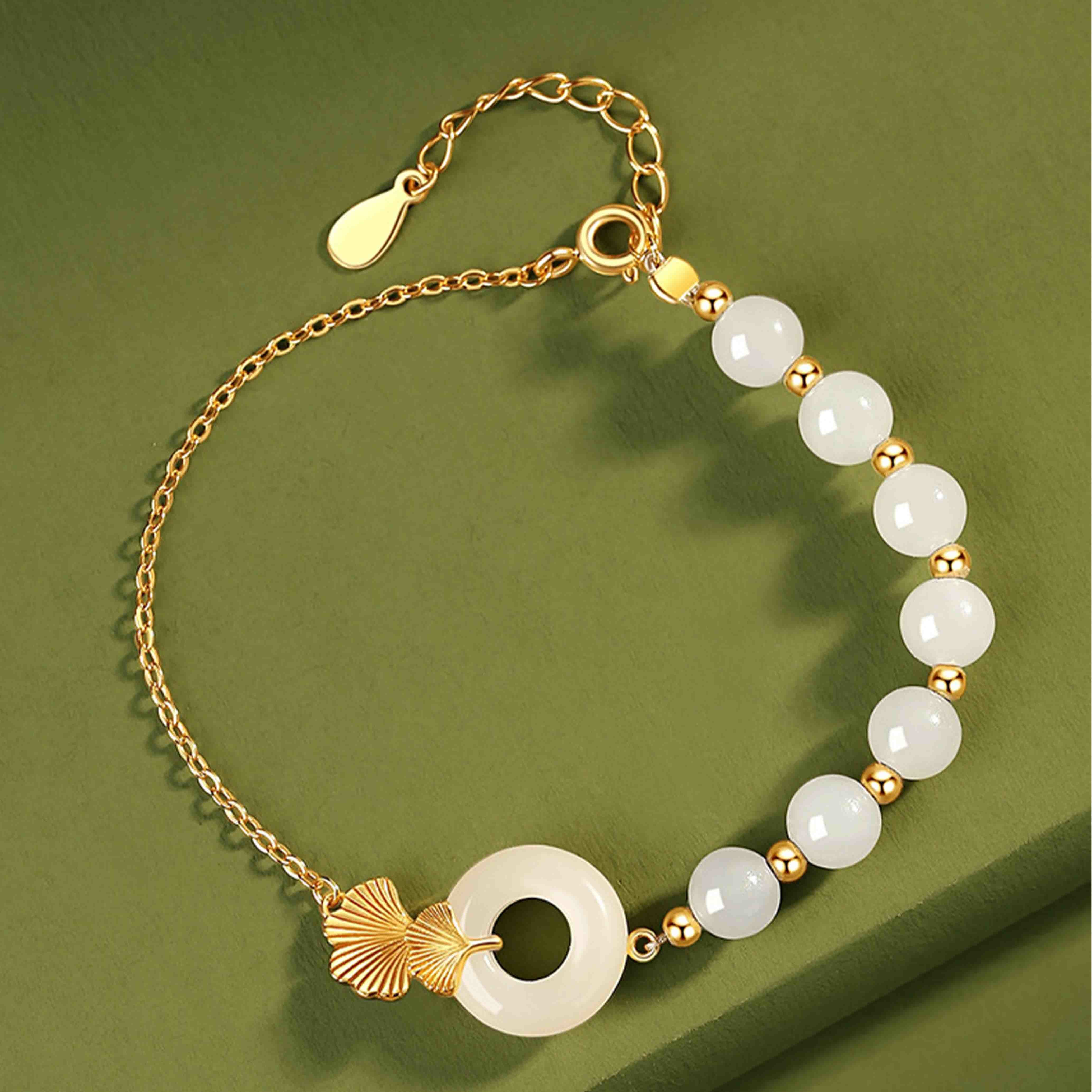 Sterling Silver Hetian White Jade Peace Buckle Luck Bracelet