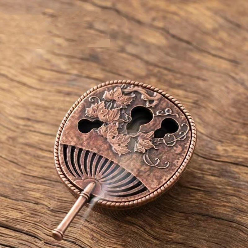 Small Mini Copper Alloy Gourd Fan Pipa Incense Burner