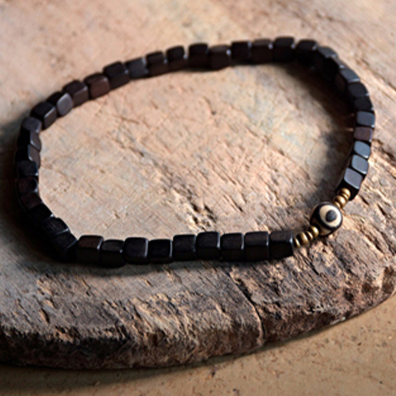 Ebony Wood Spiritual Peace Bracelet with Dzi Beads & Copper