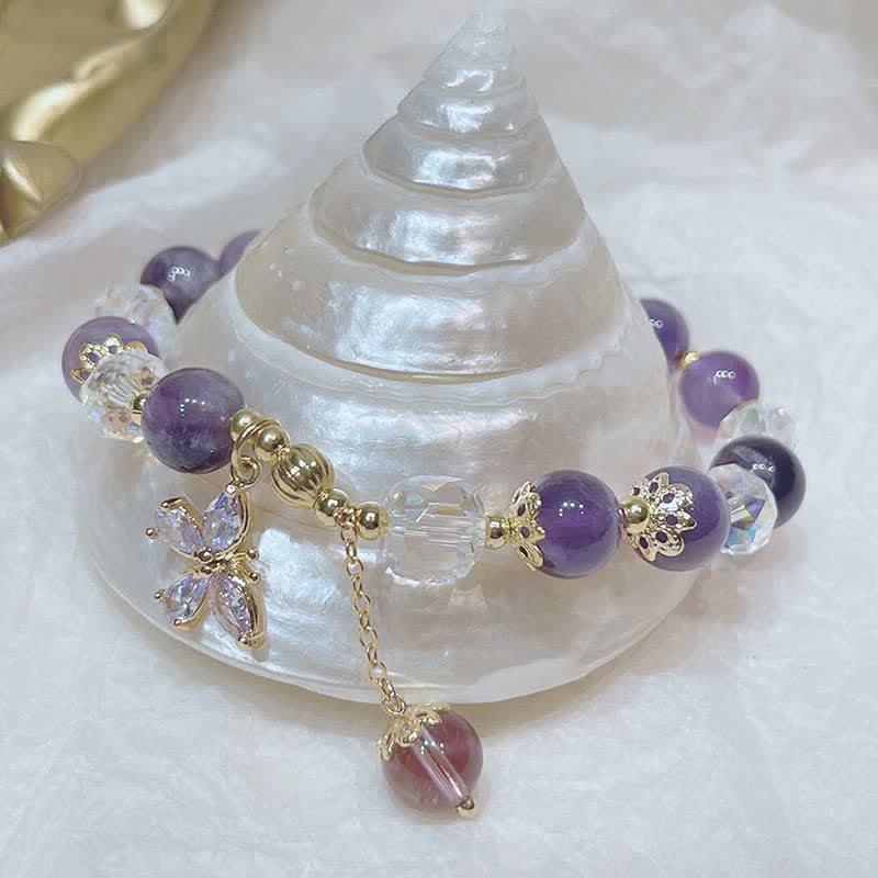 8mm Amethyst Crystal Spiritual Butterfly Charm Bracelet