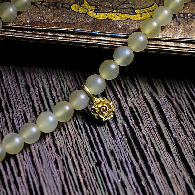 8mm Sheep Horn Amber Luck Gemstone Mala Bracelet
