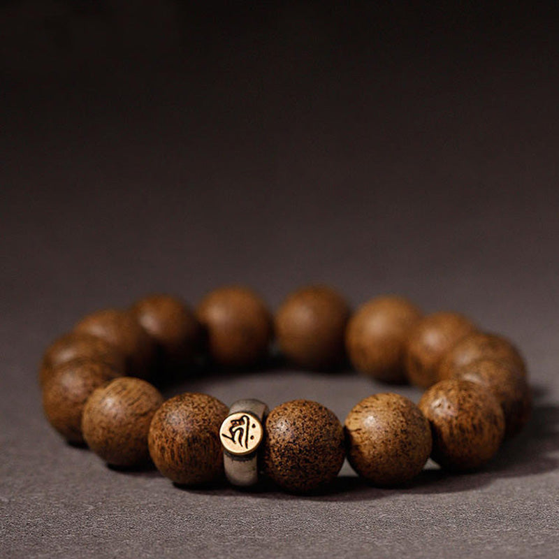 Natural Agarwood Chinese Zodiac Peace Bracelet 12mm Beads