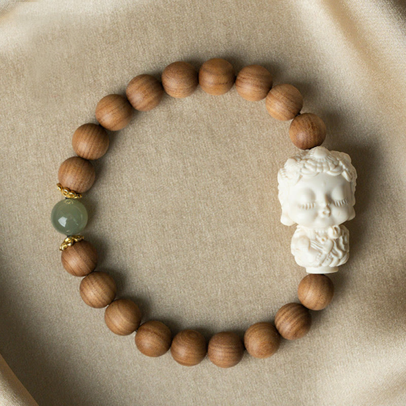 Sandalwood Hetian Jade Protection Bracelet 8mm Beads