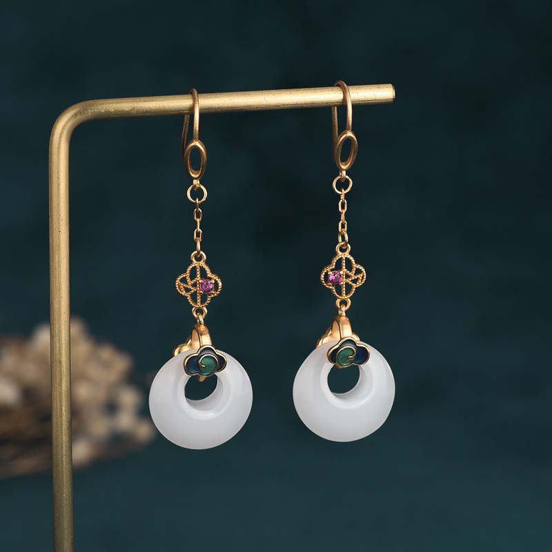White Jade Blessing Drop Earrings for Protection & Luck