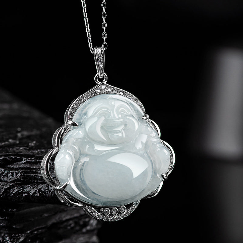 925 Sterling Silver Jade Necklace | Laughing Buddha Abundance