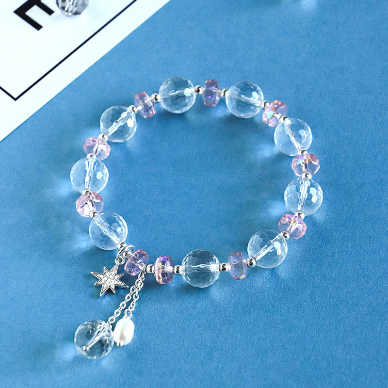 White Crystal and Pink Crystal Protection Star Bracelet