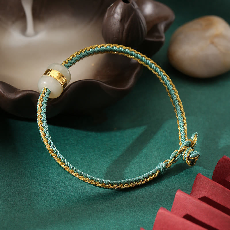 999 Gold Hetian White Jade Om Mani Padme Hum Fu Luck Bracelet
