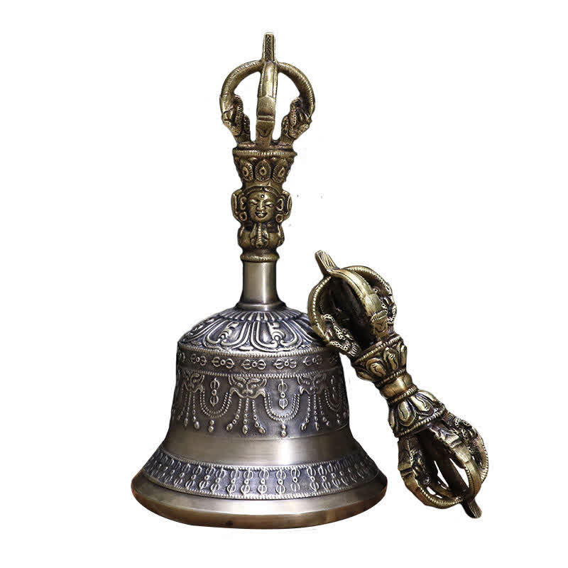Copper Tibetan Bell and Vajra Meditation Set - Small