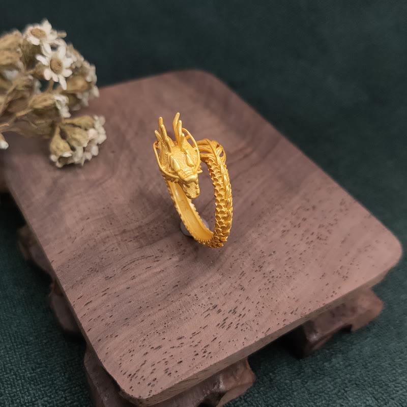Adjustable Gold Dragon Power Success Ring