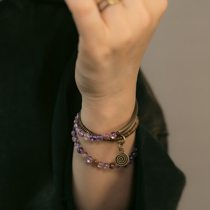 Love and Forgiveness Bracelet with Purple Phantom, Red Hematoid & Green Rutilated Quartz