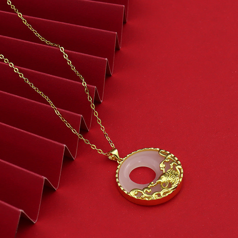 White Jade Koi Fish Necklace for Prosperity & Protection