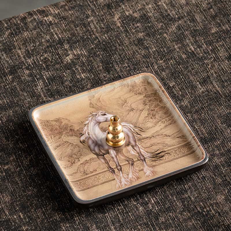 Ceramic Incense Burner Tray with Mountain Lake Flower Leaf Design