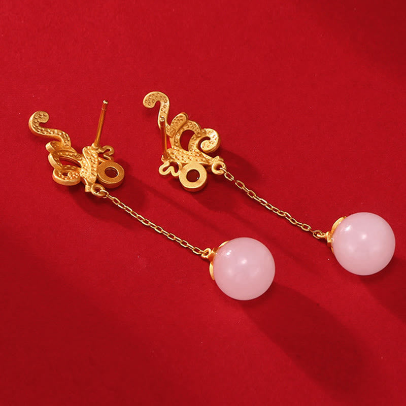 Vintage White Jade Red Agate Drop Earrings for Protection & Blessing