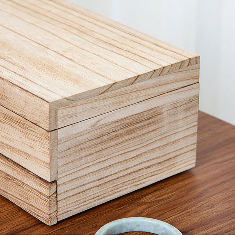 Two-Layer Beige Wooden Jewelry Box with Mirror | Spiritual Home Accents