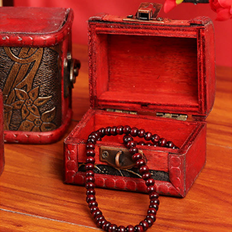 Retro Small Wood Jewelry Box with Golden Grape Design | Zen Decor