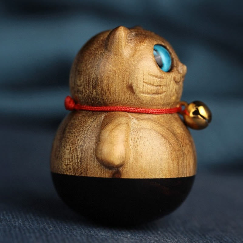 Phoebe Zhennan Wood Mini Lucky Cat Blessing Statue