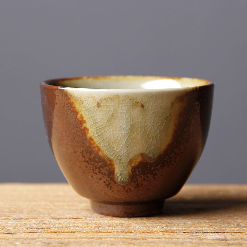 Vintage Brown Beige Kiln Change Ceramic Teacup for Meditation