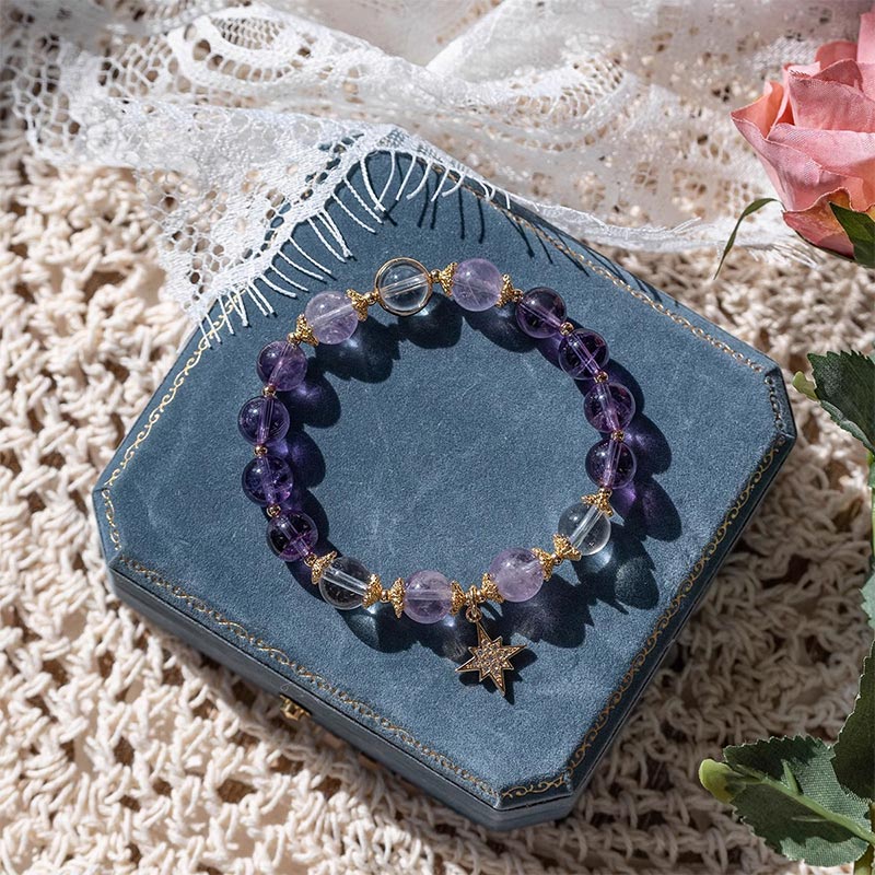 10mm Amethyst Inner Peace Healing Star Charm Bracelet