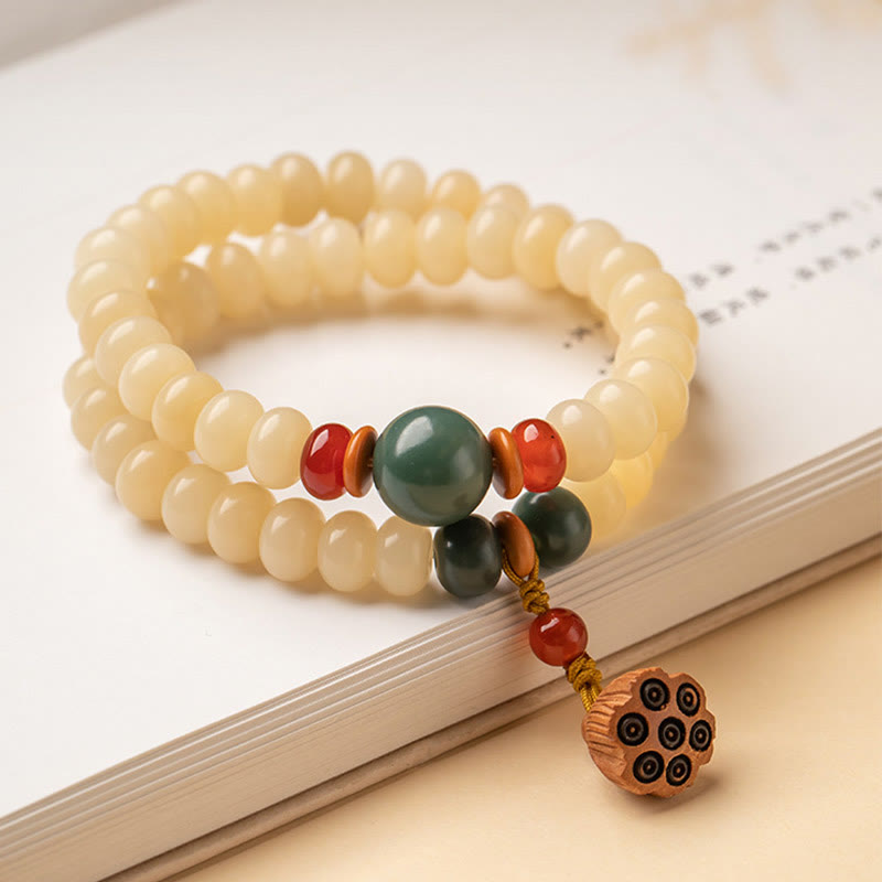 Bodhi Seed Lotus Bracelet Double Wrap for Peace & Wisdom