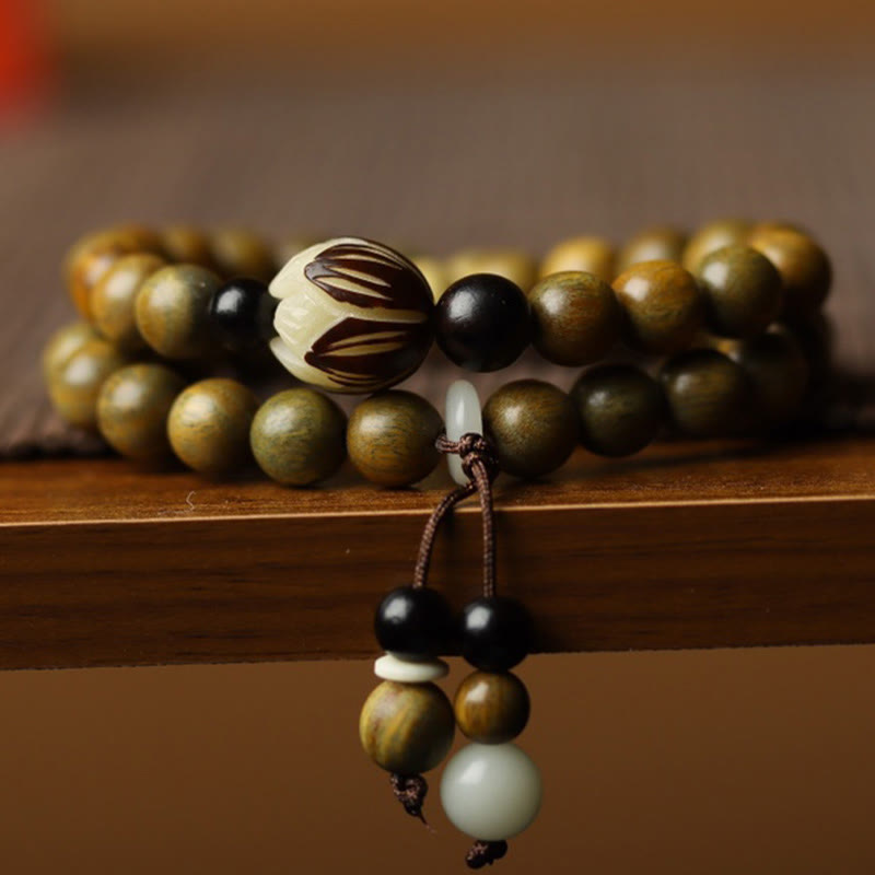 Green Sandalwood Lotus Soothing Double Wrap Bracelet