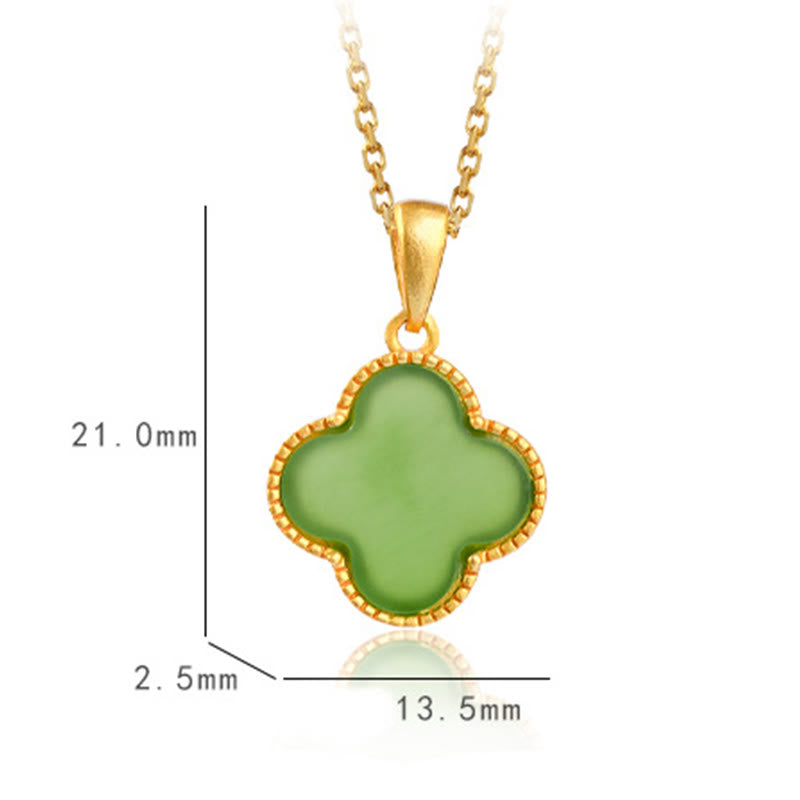 925 Sterling Silver Hetian Jade Luck Four Leaf Clover Necklace