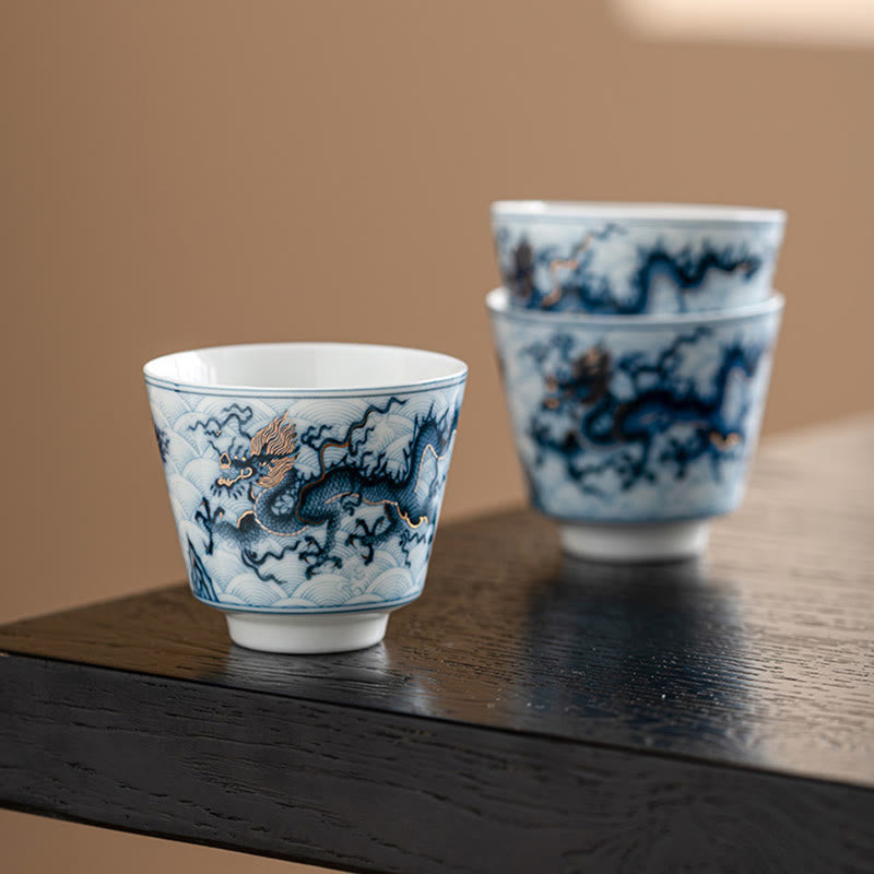 Small Blue White Dragon Ceramic Teacup | 45ml Kung Fu Tea