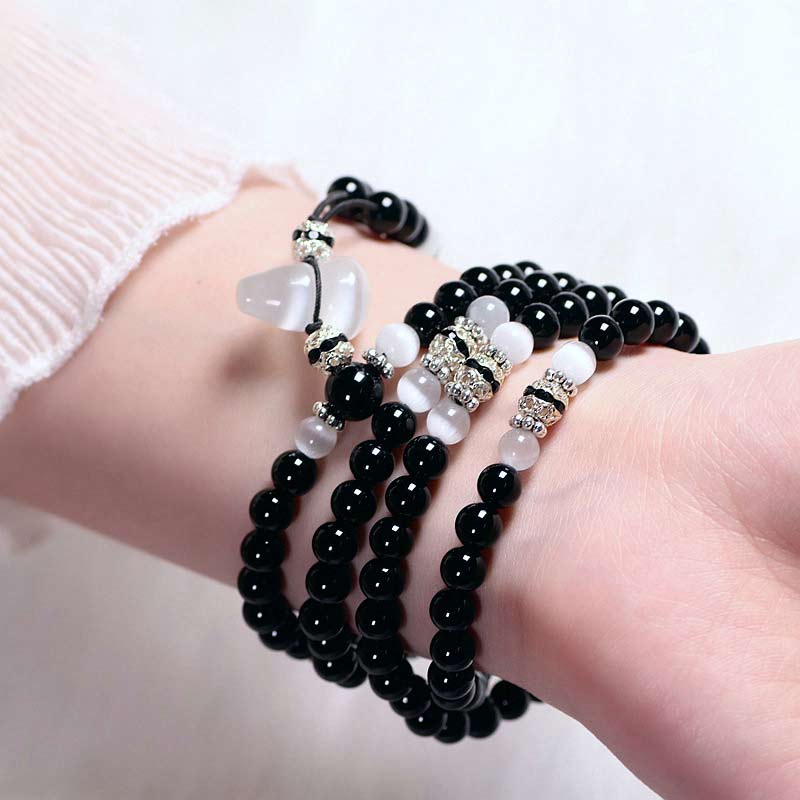 6mm Black Onyx and Clear Quartz Meditation Bracelet