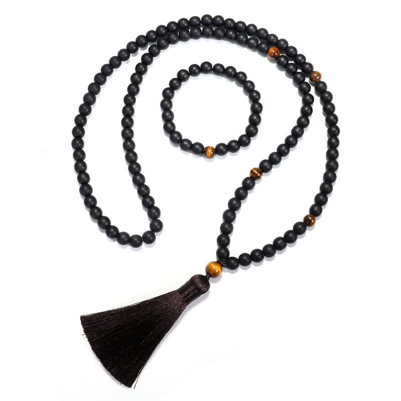 108 Bead Mala Frosted Stone Tiger Eye Balance Bracelet Necklace