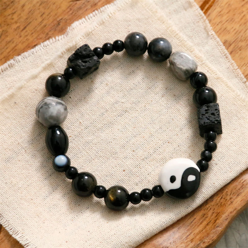Unisex Black Onyx Yin Yang Bracelet for Balance & Protection