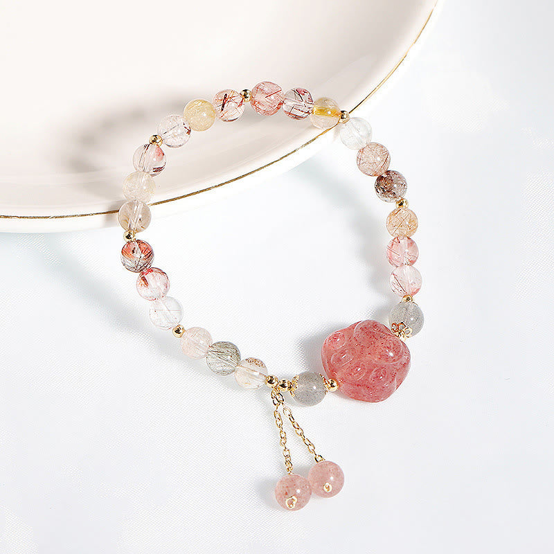 Strawberry Quartz Love Bracelet with Rutilated Quartz & Moonstone