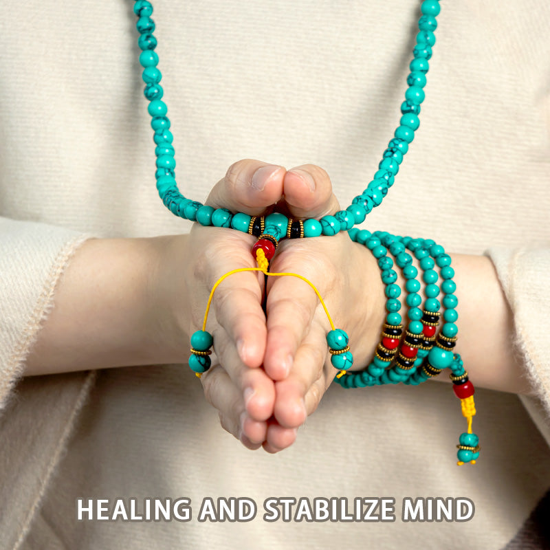 6mm Tibetan Turquoise Healing Mala Bracelet for Balance