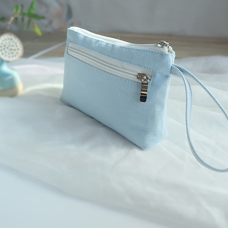 Canvas Wallet with Plum Cherry Crane Embroidery | Compact 21x13cm