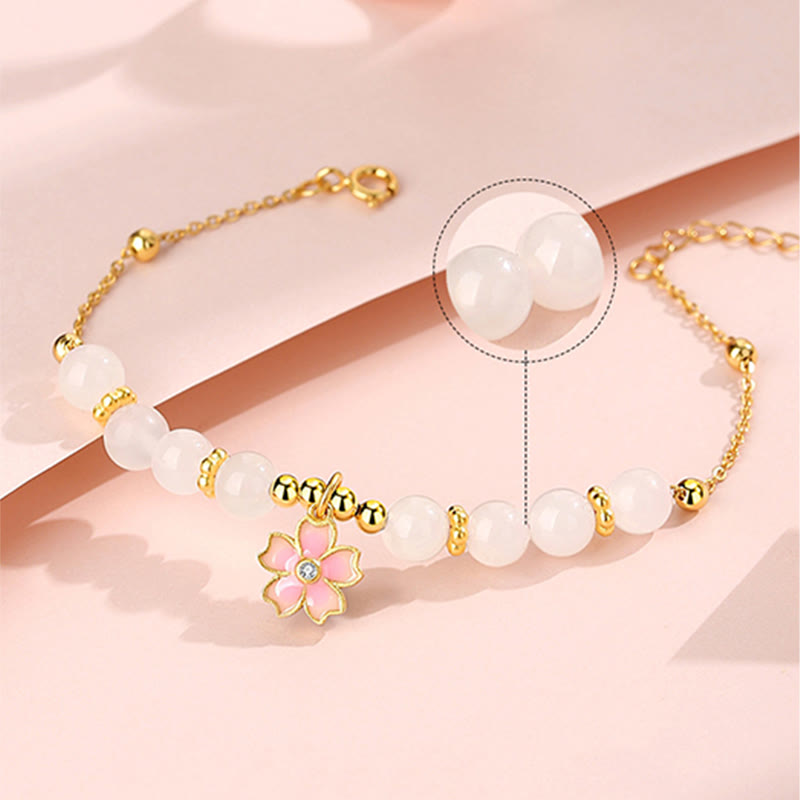 6mm Hetian White Jade Protection Bracelet in Sterling Silver