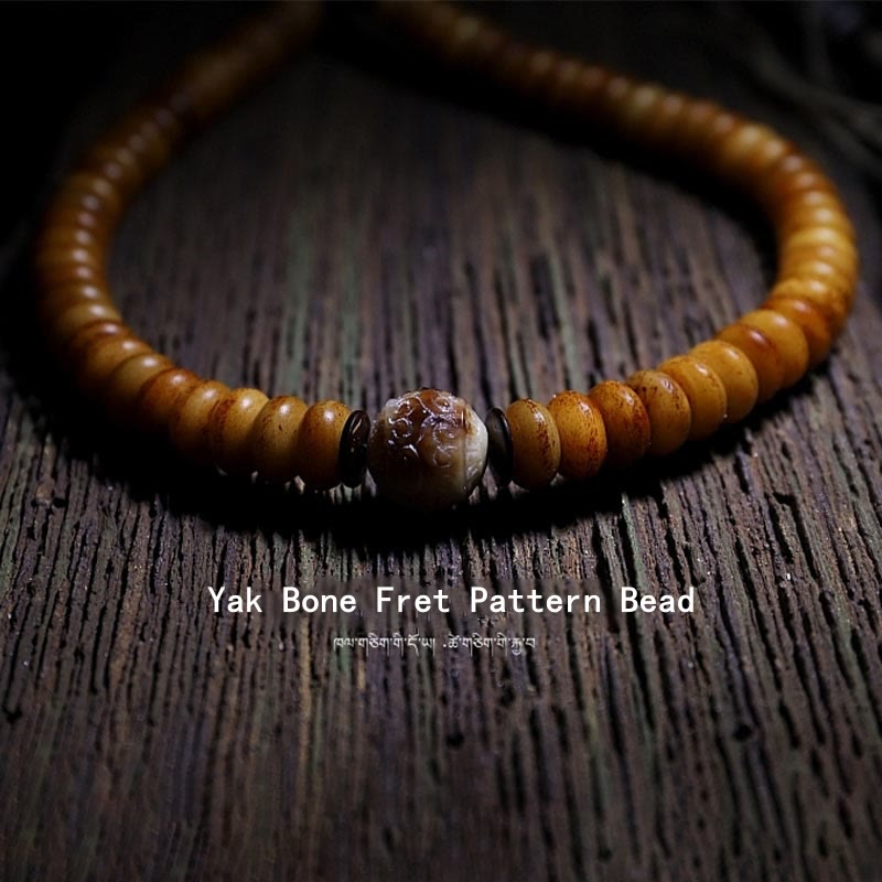 Yak Bone Protection Bracelet with Three-eyed Dzi Bead - 108 Beads