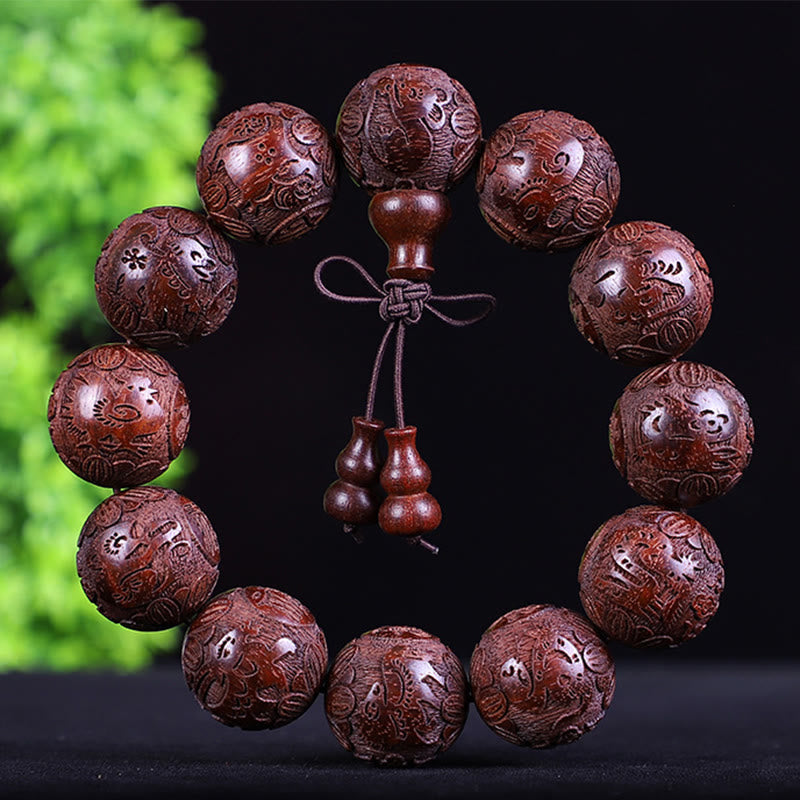 Rosewood Chinese Zodiac Bracelet | 12 Zodiac Beads Warmth