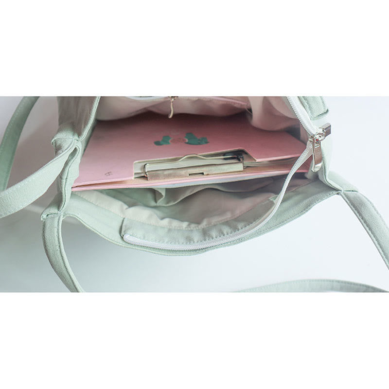 Canvas Tote Bag with Flower Crane & Plum Blossom Embroidery