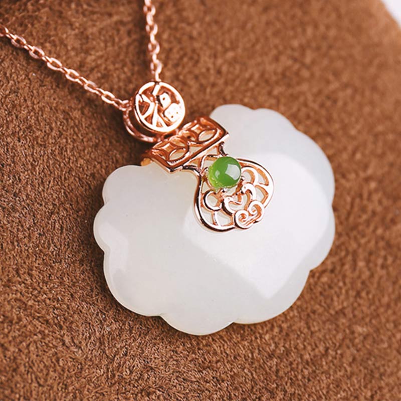 White Jade Blessing Happiness Necklace in 925 Sterling Silver